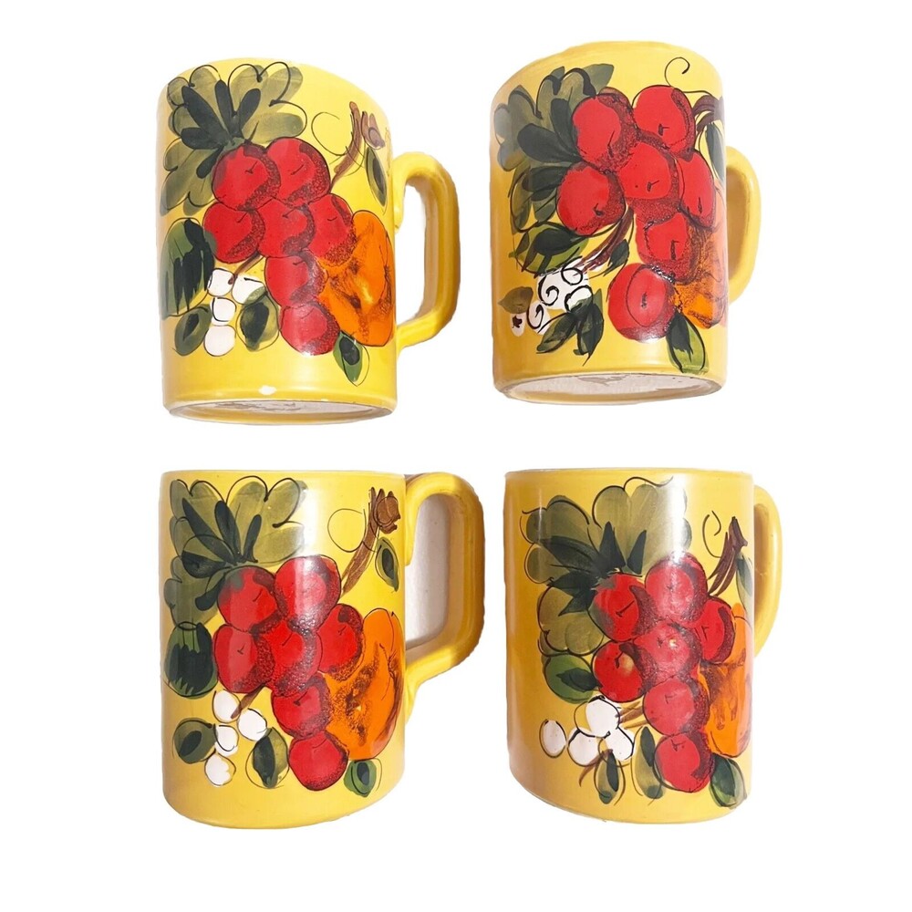 Italian Ceramic Art Pottery Mug Glass Pattern Fruit Hand Painted Made in Italy